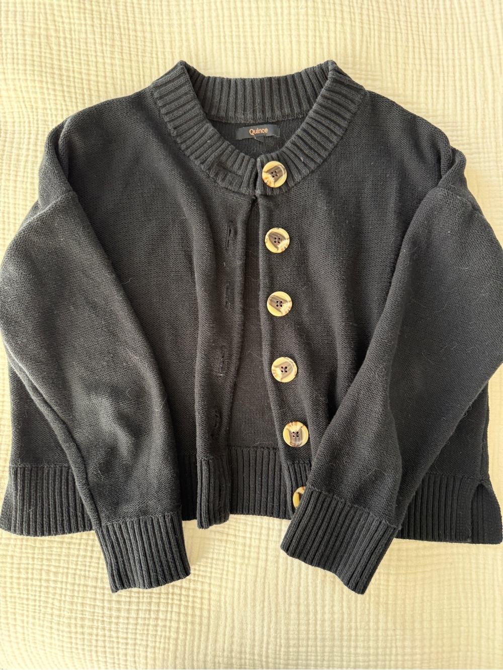 Quince Black Knit Cardigan with Wooden Buttons